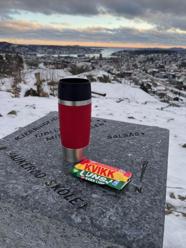 View across Sandefjord Norway from Mokollen Hill during winter visit