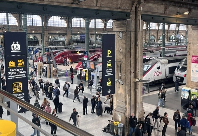 Trains and passengers inside Gare du Nord station during the journey to Nippon Paint France
